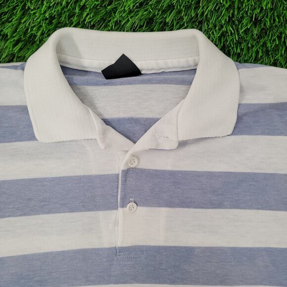 Vintage 80s MOD Stripes Polo Shirt Womens S/M 18x24 Blue White USA - Picture 8 of 13